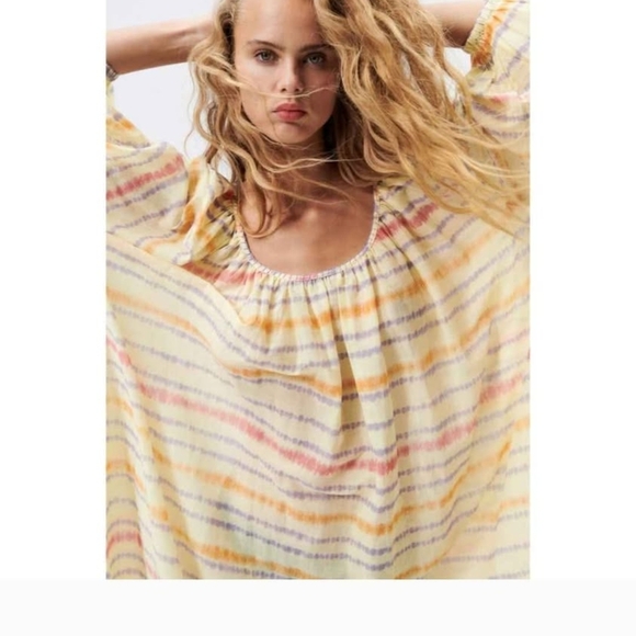 BNWT Zara Multicolor Oversized Puff Sleeve  Sundress Small Boho - Picture 2 of 10